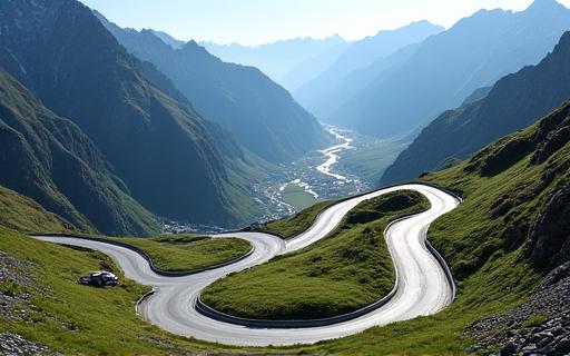 The winding hairpin turns of the famous Furka Pass.