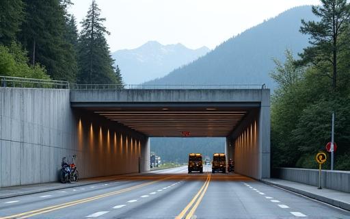 Entrance to a toll tunnel in the Swiss mountains.