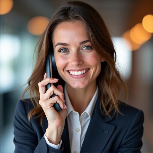 A friendly Swiss travel consultant on the phone, ready to help.